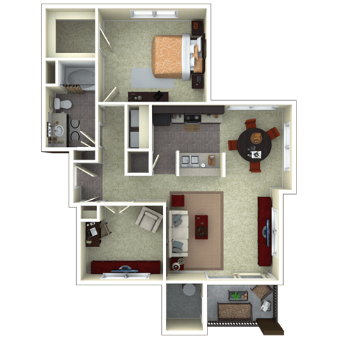 Floor plan for 1 bed, 1 bath, 975 sqft